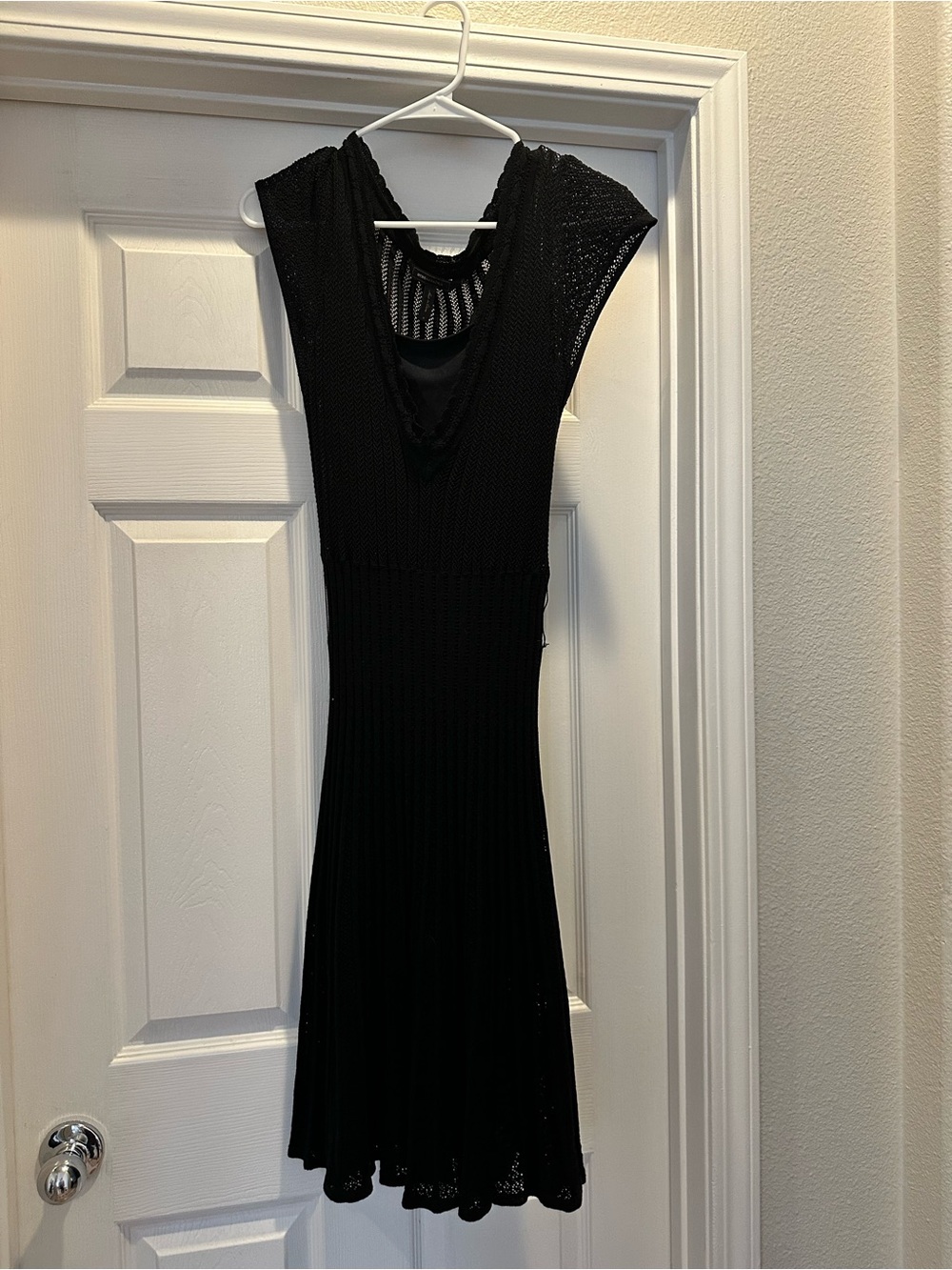 BCBGMaxAzria Black Midi Knit V-Neck Dress